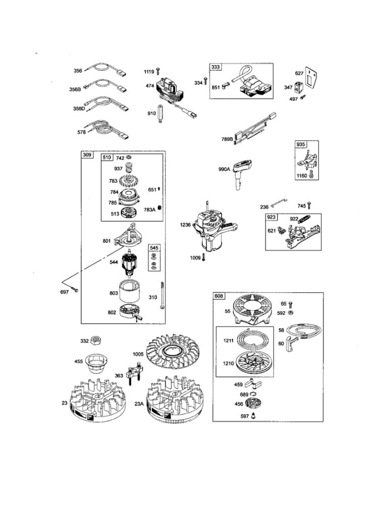 Rewind Starter / Motor Starter Diagram and Parts List for 123K02-0478-E1  Briggs and Stratton Engine